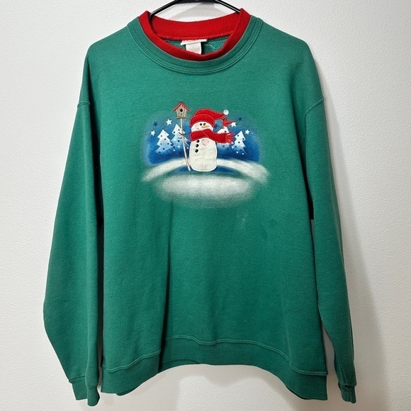 Vintage 90s Top Stitch by Morning Sun Sweatshirt Plus Size 1X Snowman Christmas - Picture 1 of 7